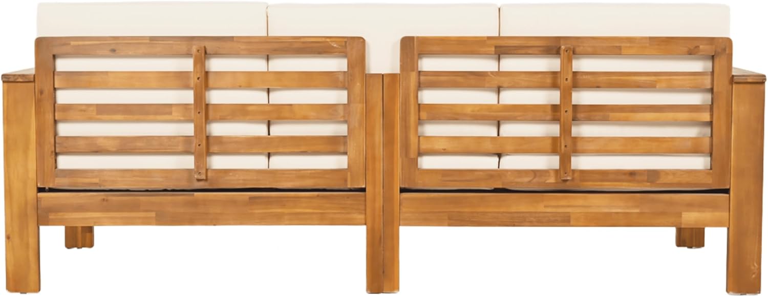 3-Piece Acacia Wood Patio Furniture Set with Sofa, Ottoman & Coffee Table, Outdoor Seating Set with Cushions for Patio, Garden & Poolside
