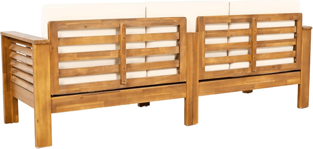 3-Piece Acacia Wood Patio Furniture Set with Sofa, Ottoman & Coffee Table, Outdoor Seating Set with Cushions for Patio, Garden & Poolside