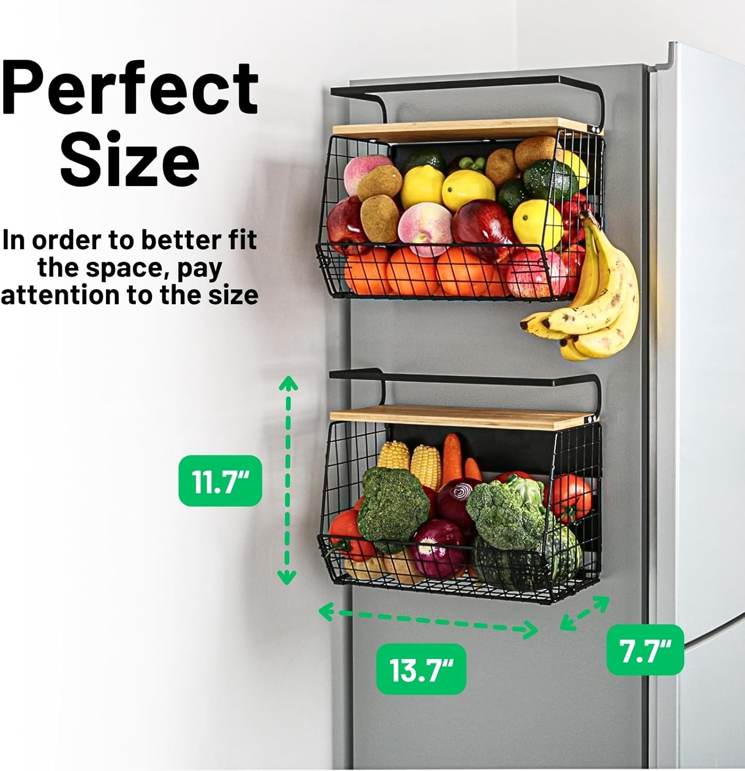 Heavy Duty Magnetic Fridge Shelf Organizer, 15kg Load Kitchen Storage Rack, No Drill Space Saving Organizer for Kitchen and Pantry