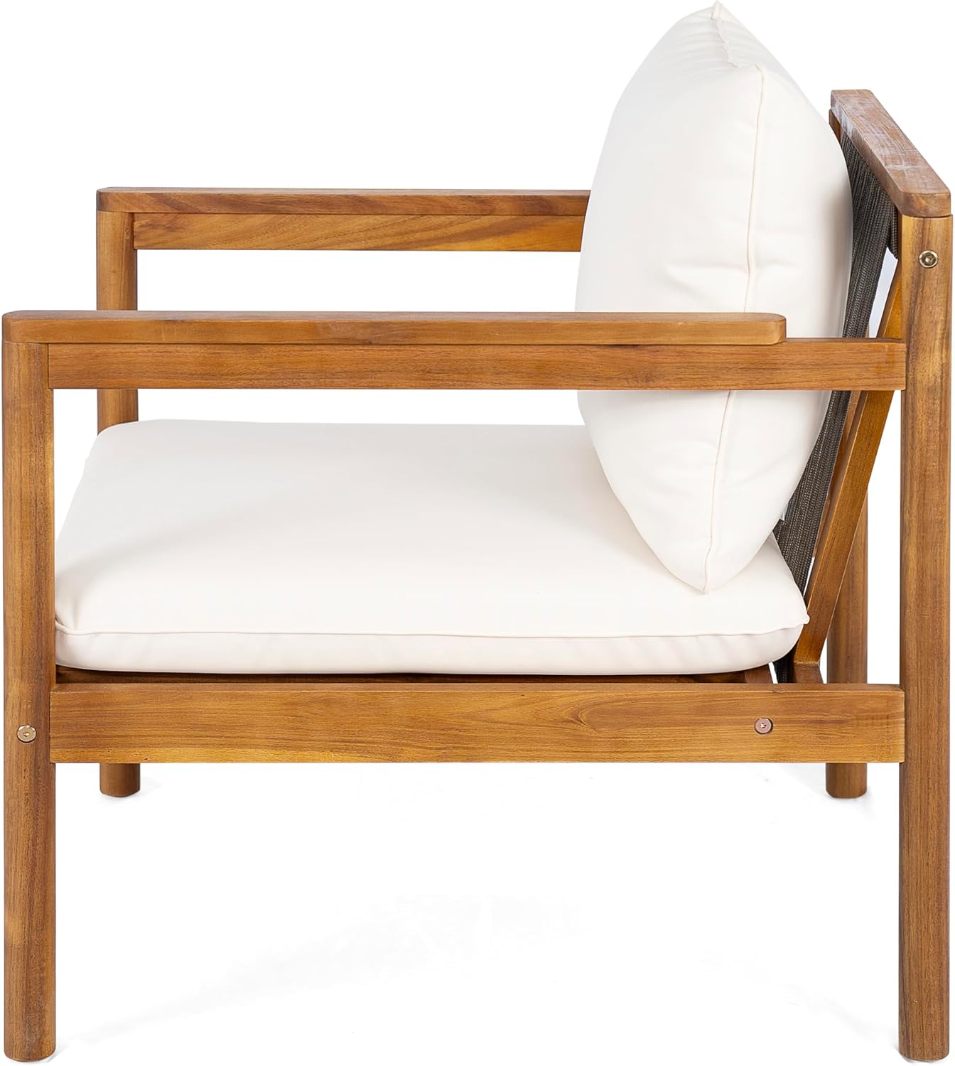 4-Piece Acacia Wood Outdoor Conversation Set with Rope Weave Chairs, Cushioned Loveseat & Coffee Table, Patio Seating Set for Garden, Balcony & Deck