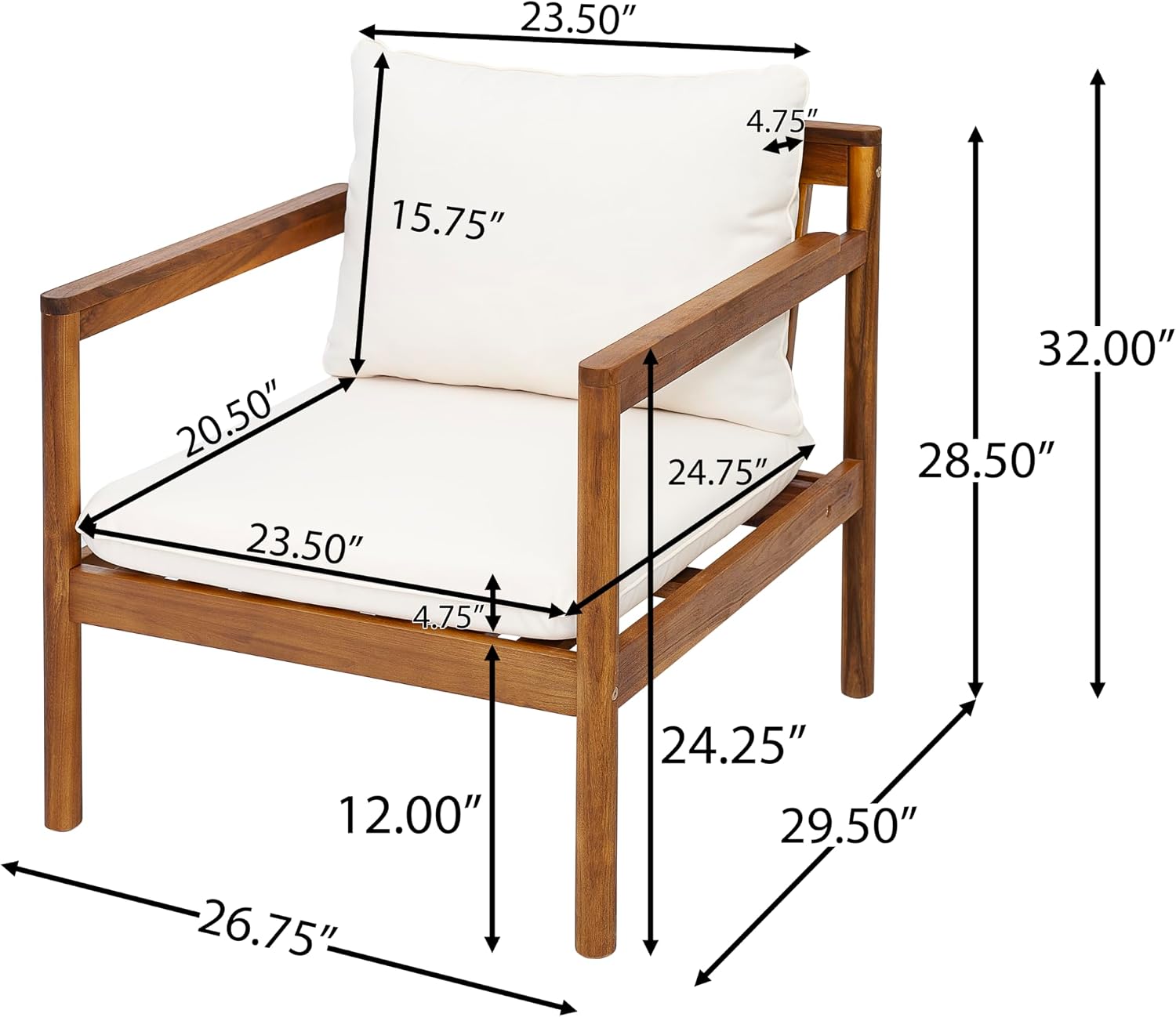 4-Piece Acacia Wood Outdoor Conversation Set with Rope Weave Chairs, Cushioned Loveseat & Coffee Table, Patio Seating Set for Garden, Balcony & Deck