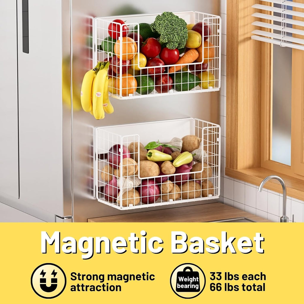 Heavy Duty Magnetic Storage Shelf for Refrigerator, No Drill Kitchen Organizer Rack with Large Capacity for Fruits, Vegetables and Snacks