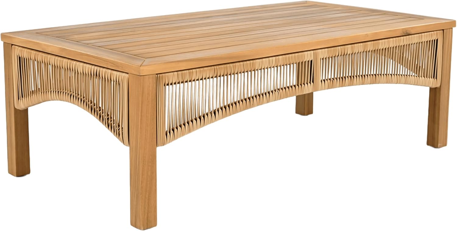 4-Piece Acacia Wood Outdoor Conversation Set with Faux Rattan Accents, Slatted Sofa & Coffee Table, Modular Patio Seating Set for Garden & Deck
