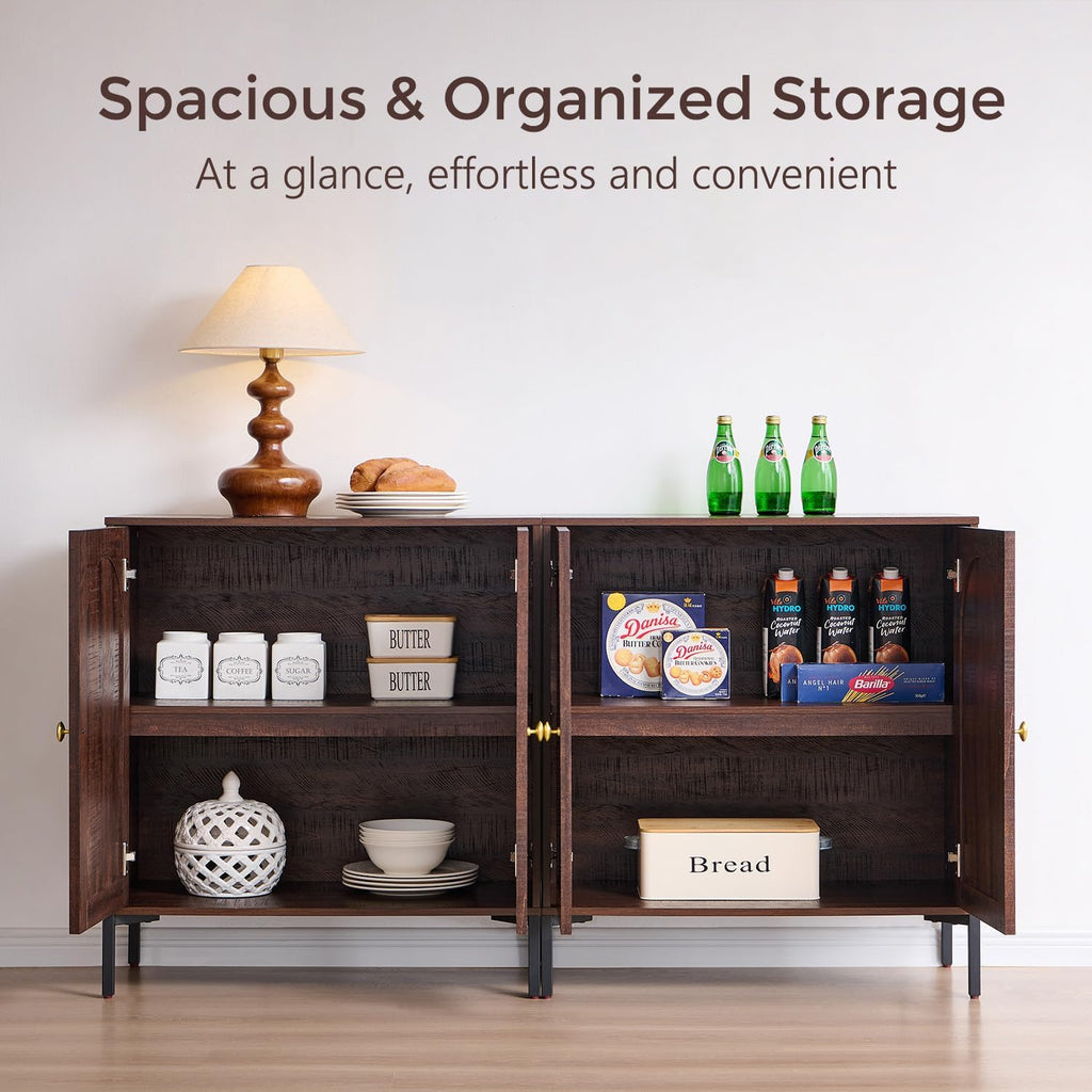 Fluted Arched Sideboard Cabinet – Modern Freestanding Storage Credenza with Adjustable Shelf for Living Room, Entryway & Dining Room