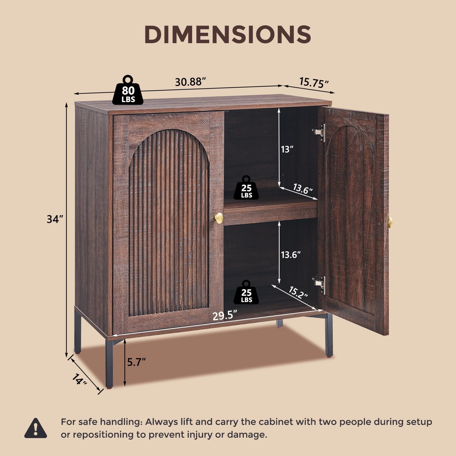 Fluted Arched Sideboard Cabinet – Modern Freestanding Storage Credenza with Adjustable Shelf for Living Room, Entryway & Dining Room