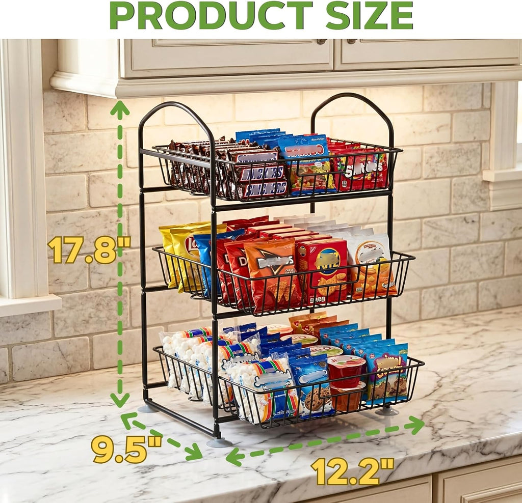 3-Tier Fruit Basket with Detachable Baskets, Countertop Vegetable Storage Organizer for Kitchen and Pantry