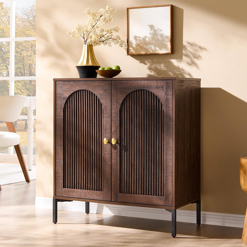 Fluted Arched Sideboard Cabinet – Modern Freestanding Storage Credenza with Adjustable Shelf for Living Room, Entryway & Dining Room