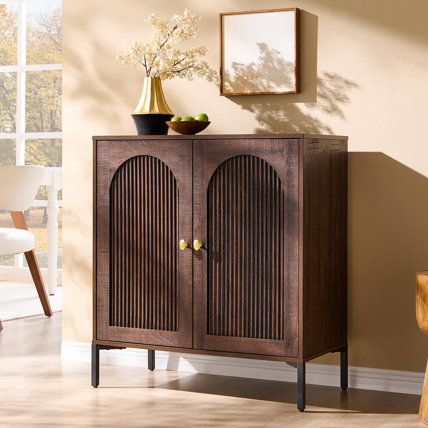 Fluted Arched Sideboard Cabinet – Modern Freestanding Storage Credenza with Adjustable Shelf for Living Room, Entryway & Dining Room