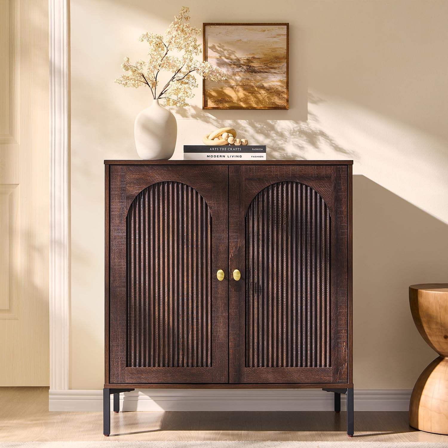 Fluted Arched Sideboard Cabinet – Modern Freestanding Storage Credenza with Adjustable Shelf for Living Room, Entryway & Dining Room