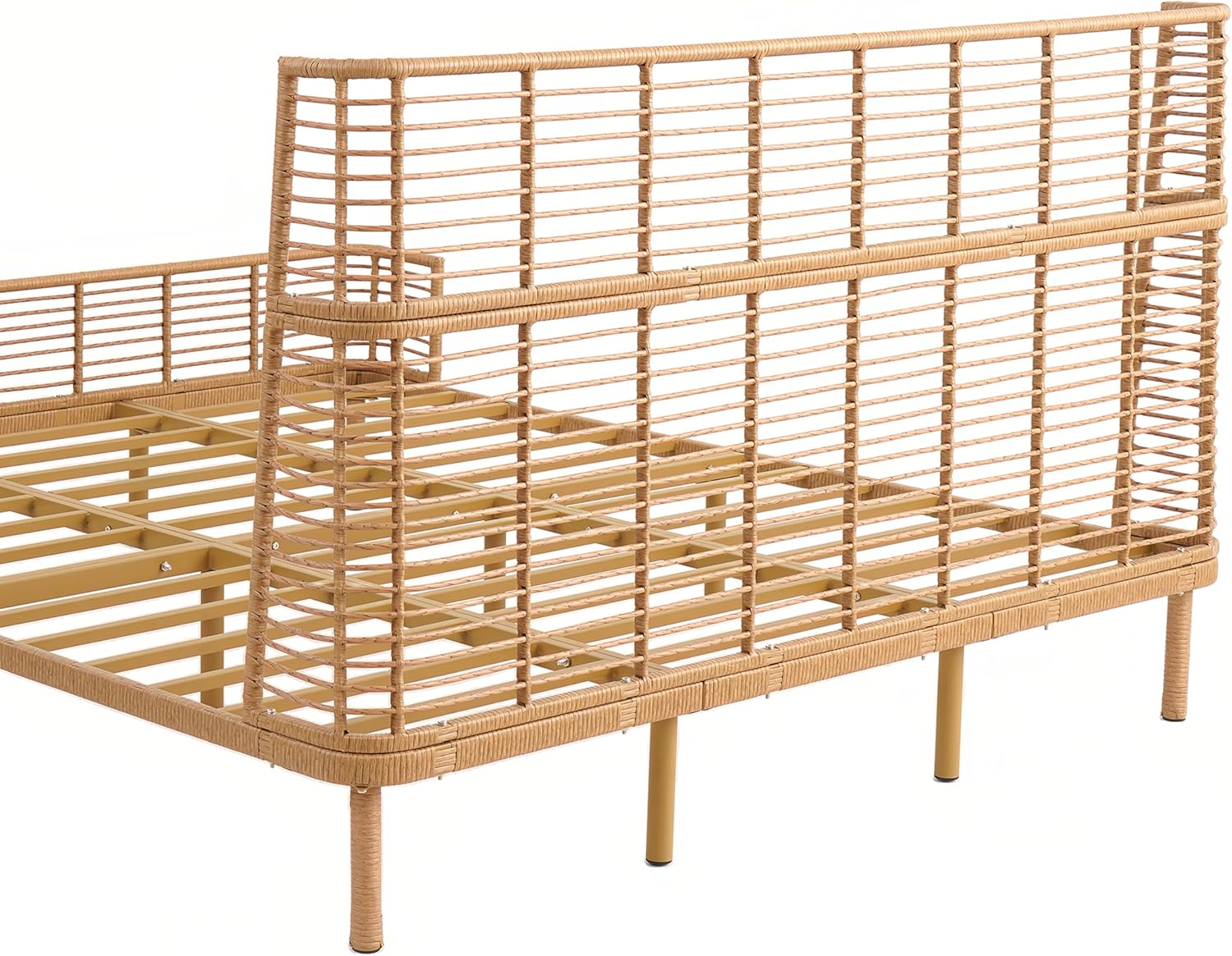 Boho King Bed Frame with 47” Wingback Headboard, Faux Rattan Platform Bed, Metal Slat Support, No Box Spring Needed, Easy Assembly