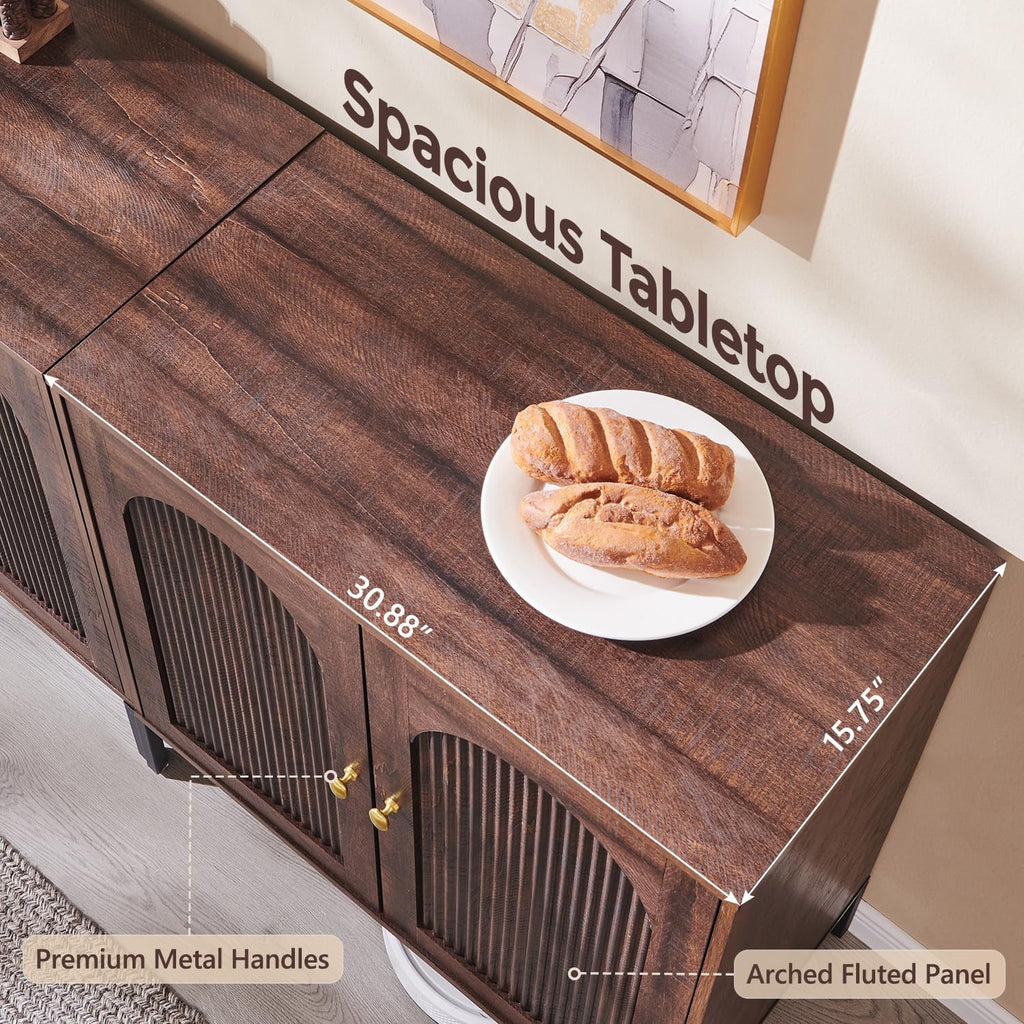 Fluted Arched Sideboard Cabinet – Modern Freestanding Storage Credenza with Adjustable Shelf for Living Room, Entryway & Dining Room