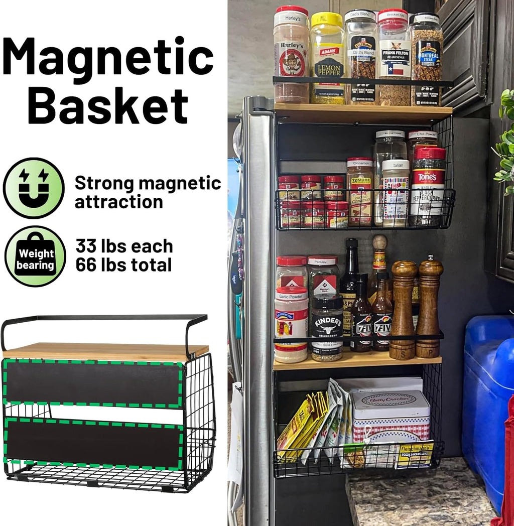 Heavy Duty Magnetic Fridge Shelf Organizer, 15kg Load Kitchen Storage Rack, No Drill Space Saving Organizer for Kitchen and Pantry