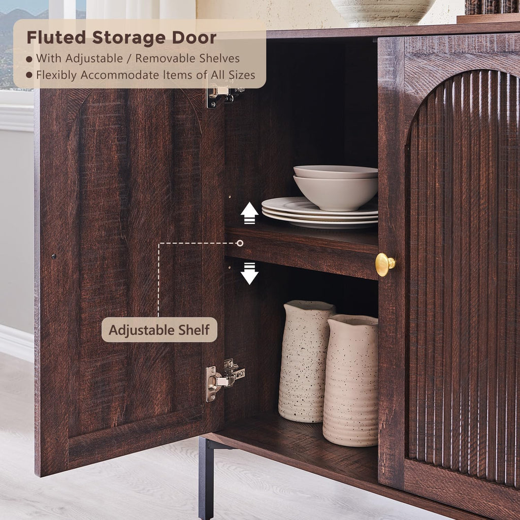 Fluted Arched Sideboard Cabinet – Modern Freestanding Storage Credenza with Adjustable Shelf for Living Room, Entryway & Dining Room
